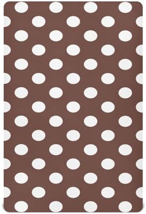 Joisal White Brown Retro Polka Dot 52x28 Crib Sheets for Girls