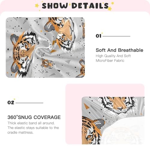 ALAZA Tigers Triangles Forest Animal Crib Sheets for Girls and Boys