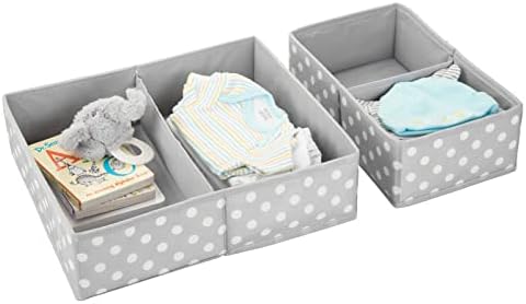 mDesign Fabric Drawer Organizer Bins GrayWhite Polka Dot Set of 2