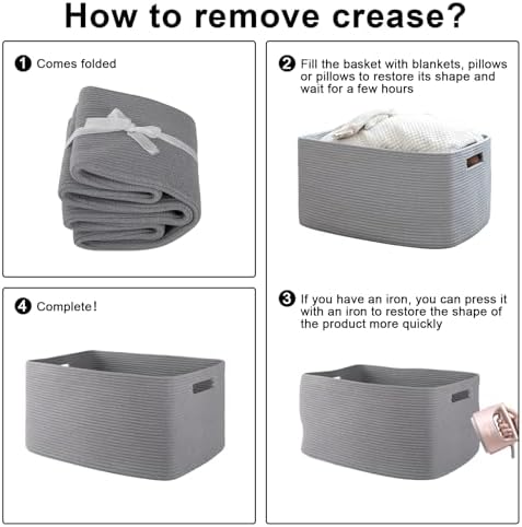 OIAHOMY 118L Cotton Rope Storage Basket Grey 1