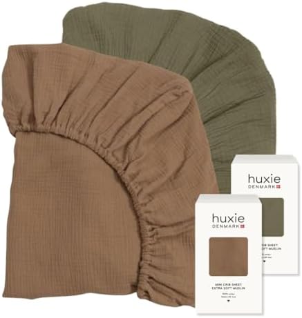 Huxie Mini Crib Sheets - Organic Cotton Muslin Fitted 24 x 38