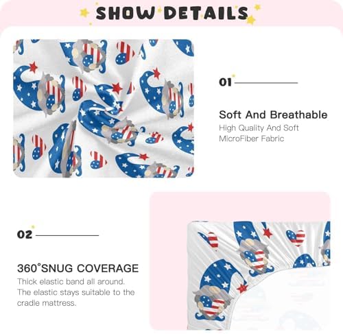 KICPOAY Fitted Crib Sheets Patriotic Gnomes 39x27in