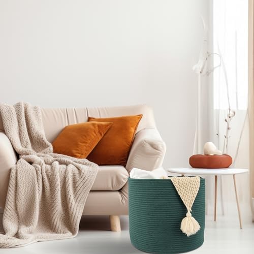 Cotton Rope Storage Basket for Baby Clothes and Toys Dark Green