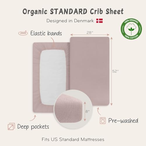 Huxie Organic Cotton Muslin Crib Sheet 28x52 Blush