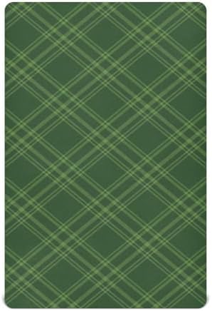 KICPOAY Plaid Diagonal Check Green Crib Sheets for Playard and Crib