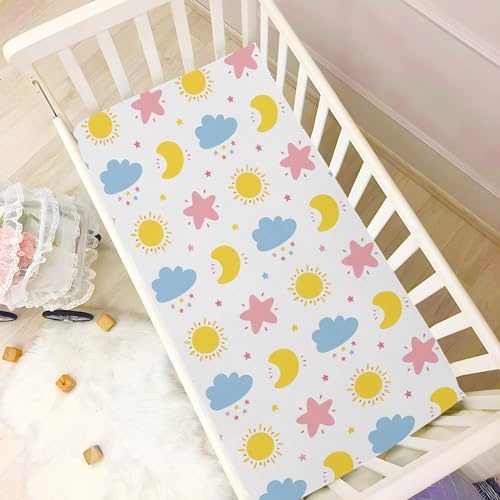 Cute Moon Cloud Star Sun Crib Sheet 52x28in