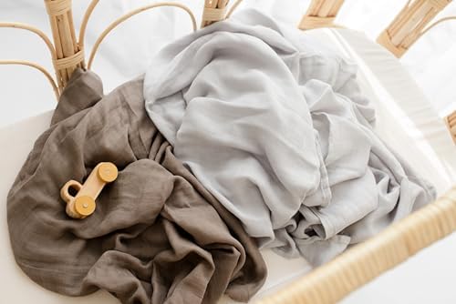Papaya Kids Muslin Swaddle Blankets - 2-Pack Light Blue Brown