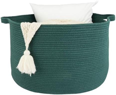 Large Cotton Rope Storage Basket 22x14 Dark Green