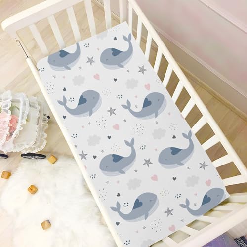 Blue Whale and Heart Stars Crib Sheet for Baby Toddler