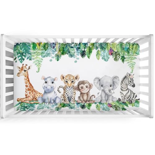 Hwmmbh Jungle Safari Crib Sheet 52x28 Fitted Leopard Elephant Giraffe Zebra Monkey