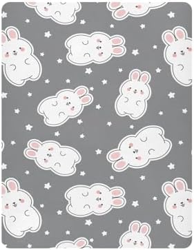 Cute Rabbit Stars Grey Crib Sheets for Baby Toddler