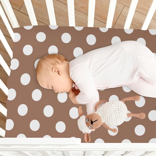 Joisal White Brown Retro Polka Dot Crib Sheets for Boys