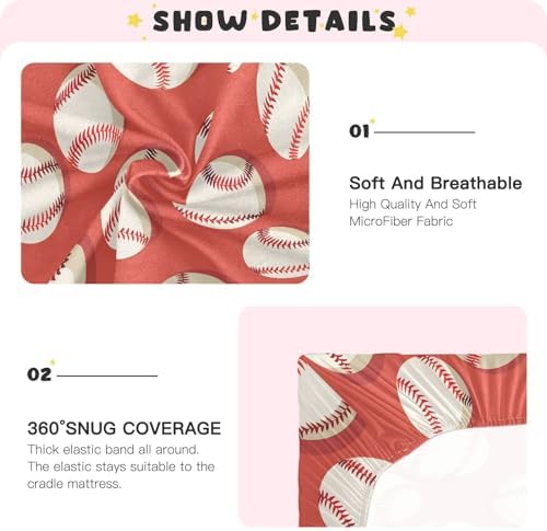 ALAZA Baseball Red Crib Sheets for Kids