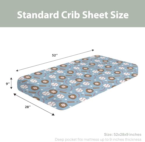 Blue Baseball Crib Sheets for Boy 52x28