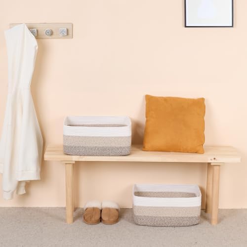 MiniArk Woven Rope Storage Baskets 2 Pack Gradient Brown 17x13x75