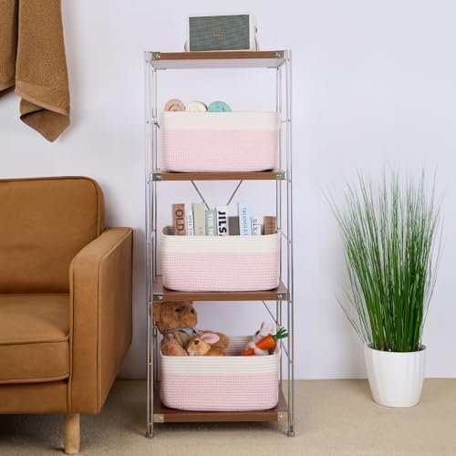MiniArk Woven Pink Storage Baskets 2 Pack 17x13x75 Inch