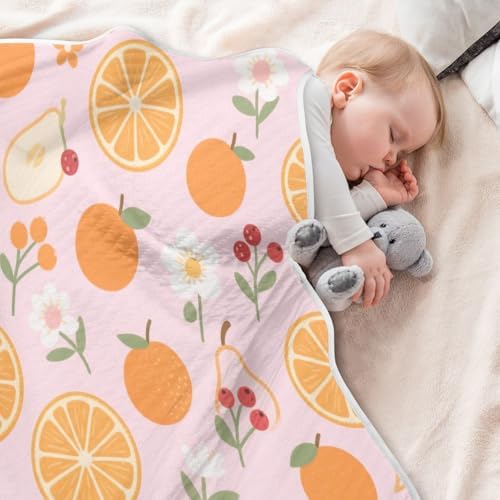 Custom Pink Berry Orange Pear Floral Swaddling Blanket for Baby Girl