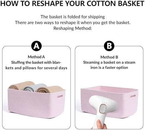 MiniArk 2 Pack Woven Rope Storage Baskets - Light Pink 17x13x75 Inch