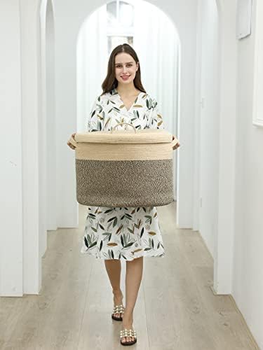 Cottonphant Modern JuteBlack Cotton Rope Storage Basket with Lid