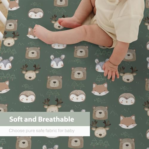 Baby Animals Crib Sheet Bear Deer Bunny Soft Fitted