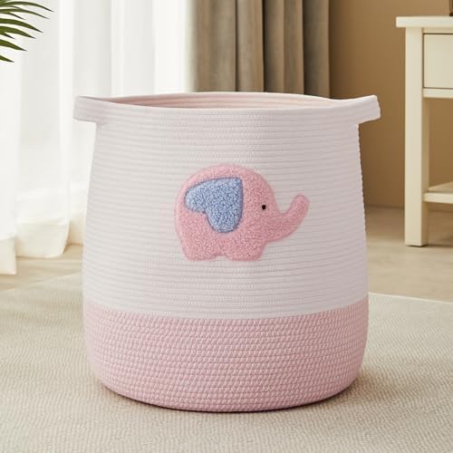 MOJOSCEND 65L Pink Elephant Laundry Basket for Kids
