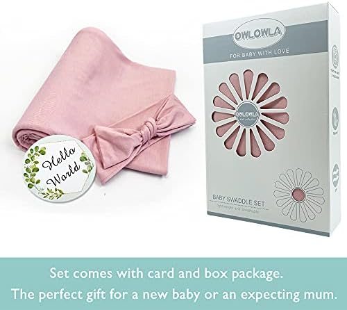 OWLOWLA Swaddle Blanket and Hat Set for Newborns Blush