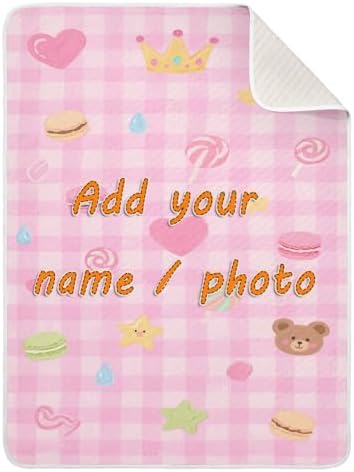 Custom Cute Pink Sweet Checker Heart Baby Blanket 30x40in