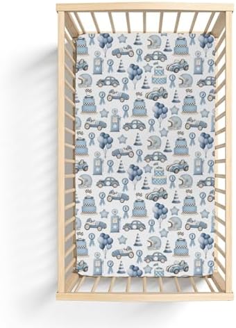Watercolor Blue Racing Baby Crib Sheets 28x52