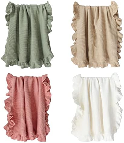 CHENGBEI Ruffle Edge Baby Blanket Neutral White Non-Fluorescent