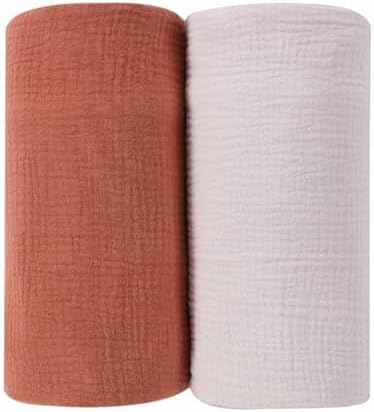 DaysU Muslin Swaddle Blanket 2 Pack - 47x47 Brown Lilac Ash