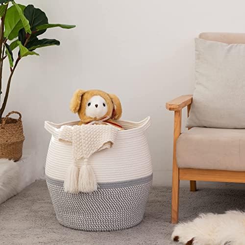 KAKAMAY 17x17 Cotton Woven Storage Basket Grey