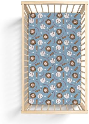 Blue Baseball Crib Sheets for Boy 52x28