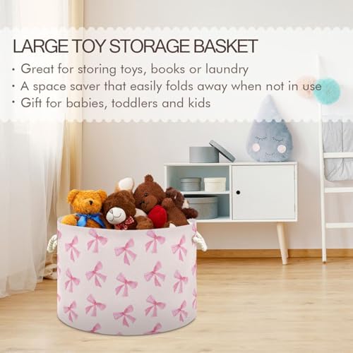 Burbuja Pink Bow Storage Basket with Cotton Rope Handles