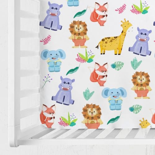 Colorful Zoo Animals Crib Sheet 52x28 Fitted