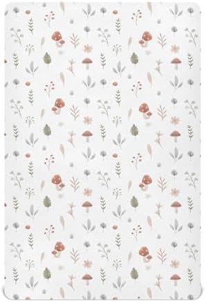 KICPOAY Fitted Crib Sheets with Mushroom Leaves Pattern