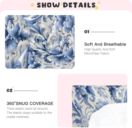 Wassud Blue Floral Crib Sheets Set 28x52 Inches