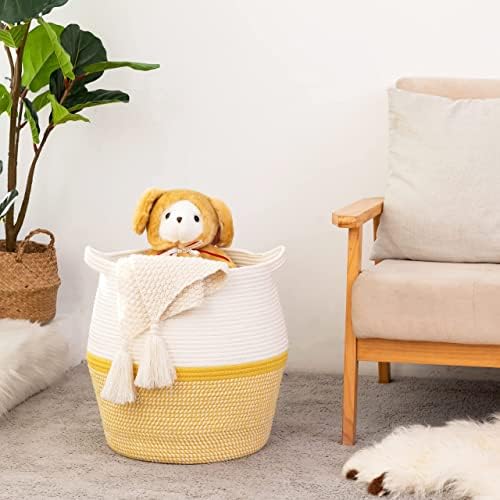 KAKAMAY Yellow 17x17 Cotton Woven Storage Basket