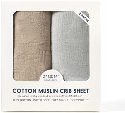 GRSSDER Muslin Crib Sheets 2 Pack 100 Cotton for Boys and Girls