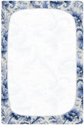 Wassud Blue Floral Crib Sheets Set 28x52 Inches