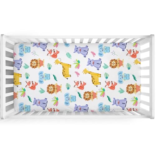 Colorful Zoo Animals Crib Sheet 52x28 Fitted