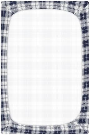 Navy Blue White Tartan Plaid Crib Sheet for Boys and Girls