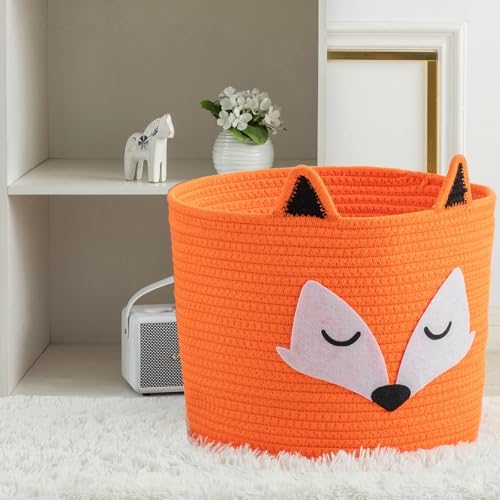 HomeyPine Fox Basket Woven Cotton Storage Hamper for Baby