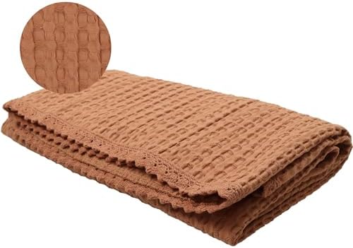 Peluche Woven Waffle Baby Blanket with Lace Trim