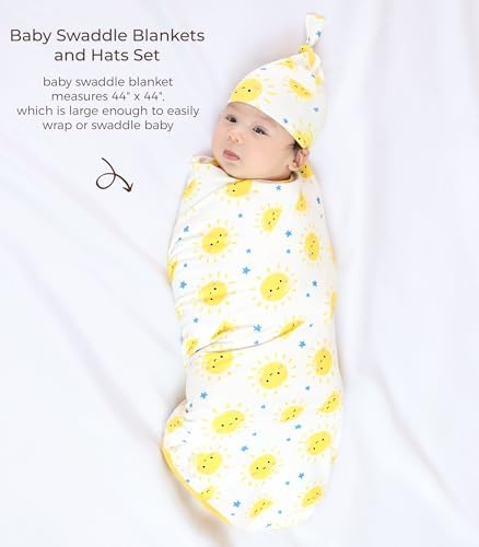 DREAMHALO Newborn Swaddle Blanket with Hat Set