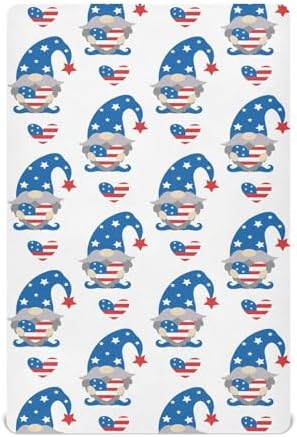 KICPOAY Fitted Crib Sheets Patriotic Gnomes 39x27in