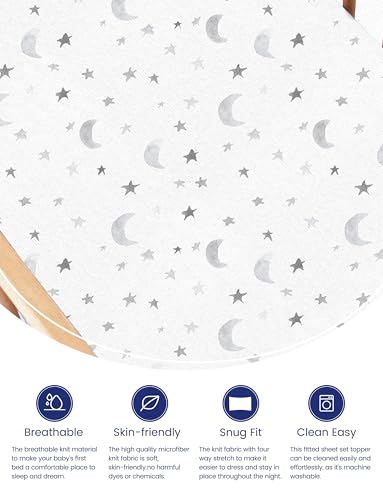 TotAha Premium Stretchy Crib Sheets 2-Pack - Moon Grey Sky