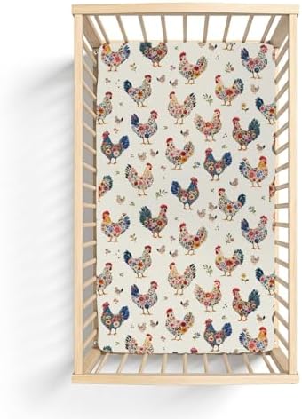 Floral Pattern Crib Sheets for Boy Girl 28x52 Rooster Hen