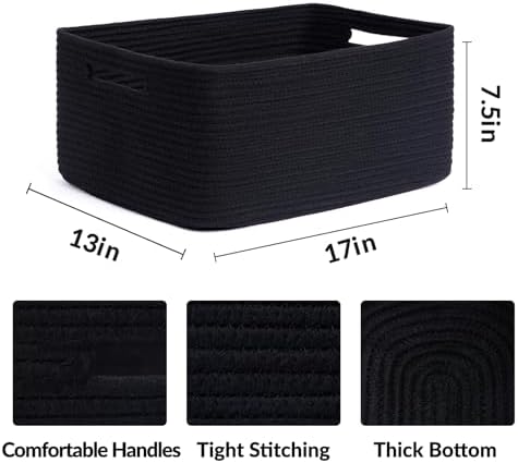 MiniArk 2-Pack Woven Rope Storage Baskets Black 17x13x75