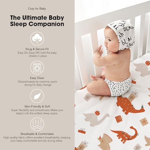 Bimocosy Mini Crib Sheets 4 Pack Dinosaur Leaves