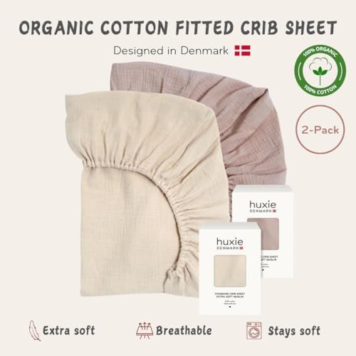 Huxie Organic Cotton Muslin Crib Sheets 2-Pack